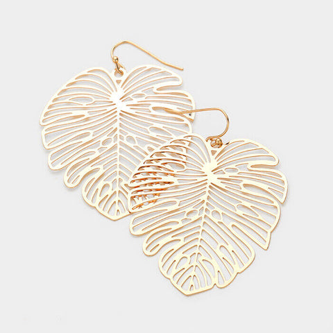 Tropical Leaf Earrings Leaf Palm Tree Filigree Lightweight Bohemian SILVER GOLD