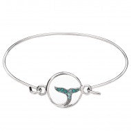 Whale Tail Bracelet Thin Hook Bangle Pave Rhinestone SILVER TURQUOISE 5082