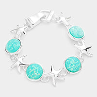 Sea Glass Bracelet Magnetic Closure Starfish Jewelry SILVER TURQ