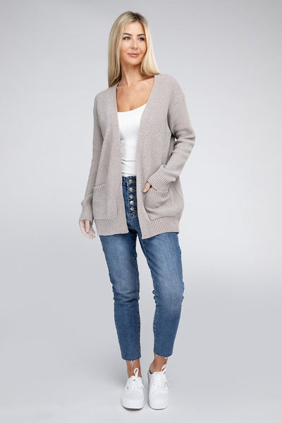 Zenana Melange Open Front Sweater Cardigan