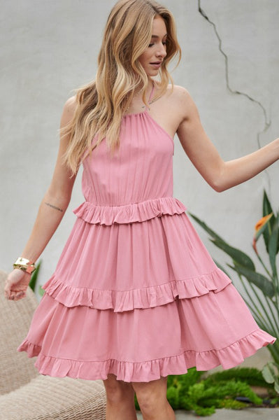 Solid Ruffle Sleeveless Mini Dress