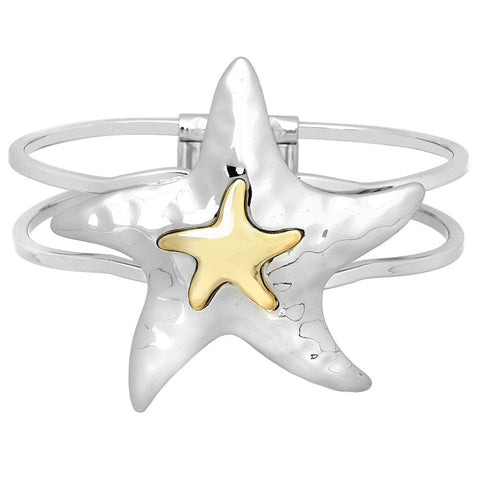 Starfish Bracelet Hinge Bangle Plain Metal SILVER GOLD 2 Two Tone Metal Beach Jewelry 0311
