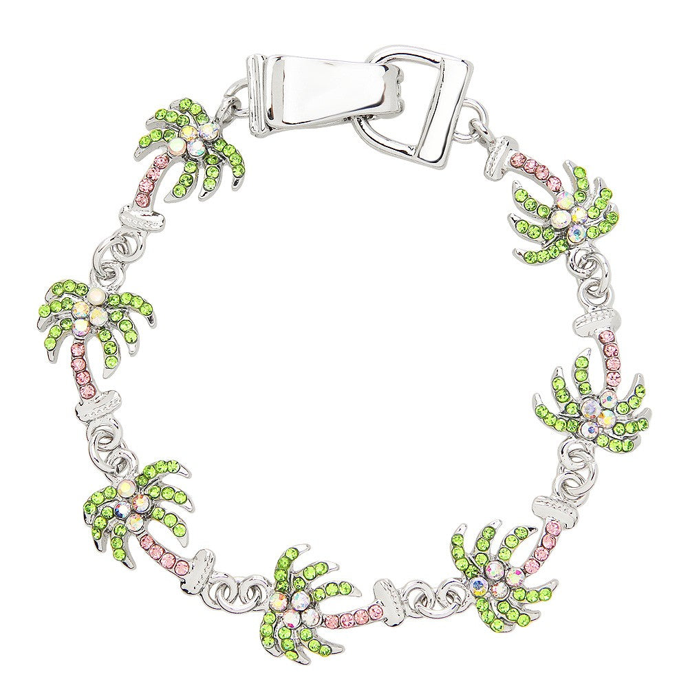 Palm Tree Bracelet Chain Link Magnetic Closure Clasp Rhinestone Crystal