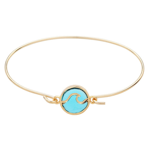 Wave Bracelet Thin Hook Bangle Aqua Crystal Ocean Surf Surfer Beach GOLD