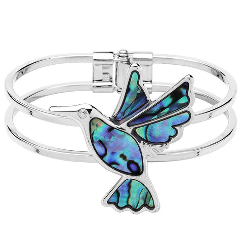 Hummingbird Bracelet Hinge Bangle Bird SILVER Abalone Shell