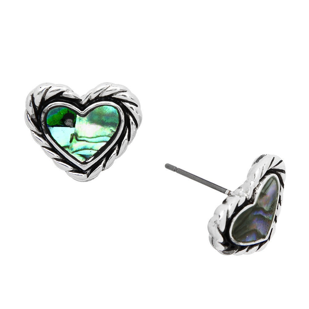 Heart Earrings Small Love Infinity Stud Post SILVER ABALONE SHELL 0624