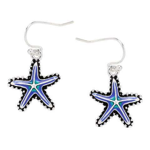 Starfish Earrings Sea Sand Beach Ocean BLUE Enamel SILVER