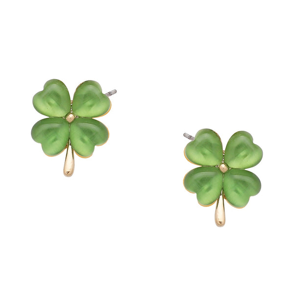 Shamrock Earrings 4 Four Leaf Clover St. Patrick's Day GOLD LIGHT GREEN