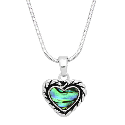 Heart Necklace Small Abalone Shell Pendant 15mm SILVER Love Infinity Forever 0837