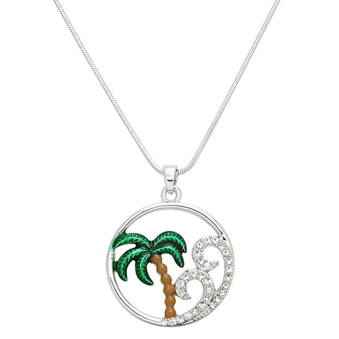 Palm Tree Necklace Crystal Wave Ocean Sea Sand Dollar Beach SILVER GREEN