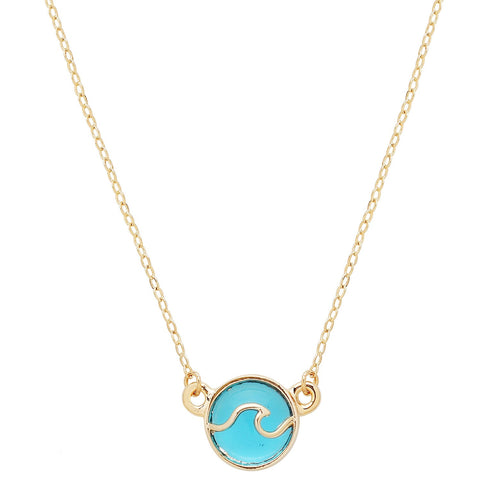 Wave Necklace Aqua Crystal Ocean Surf Surfer Beach GOLD