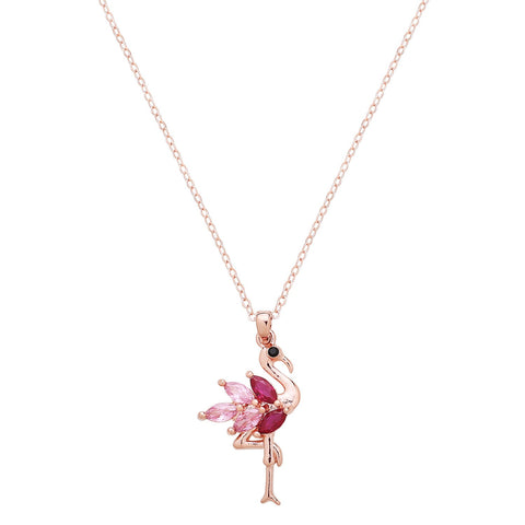 Flamingo Necklace ROSE GOLD PINK Beach Bird Crystal 1393