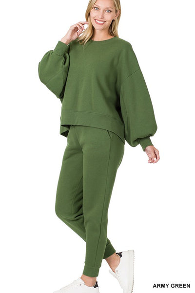 Zenana Balloon Sleeve Sweatshirt & Sweatpants Set