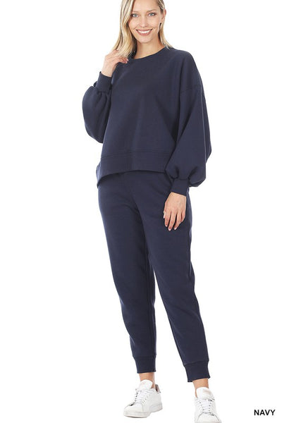 Zenana Balloon Sleeve Sweatshirt & Sweatpants Set