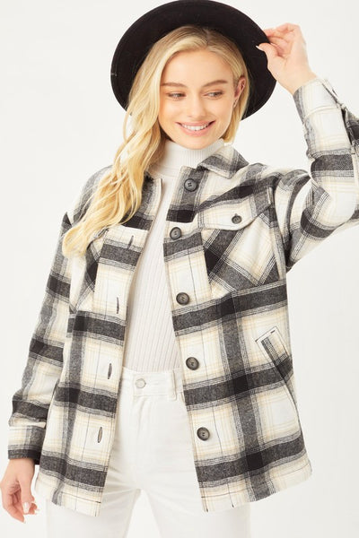 Love Tree Plaid Button Up Jacket with Sherpa Lining