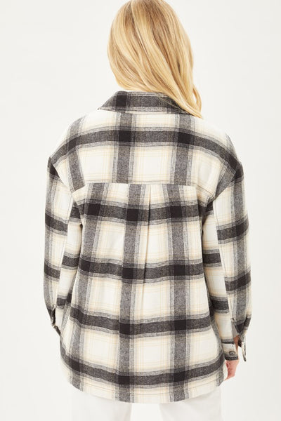 Love Tree Plaid Button Up Jacket with Sherpa Lining