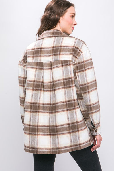 Love Tree Plaid Button Up Jacket with Sherpa Lining