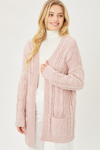 Love Tree Chenille Cable Knit Oversized Open Front Cardigan