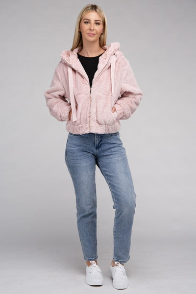 Ambiance Apparel Fluffy Zip-Up Teddy Hoodie