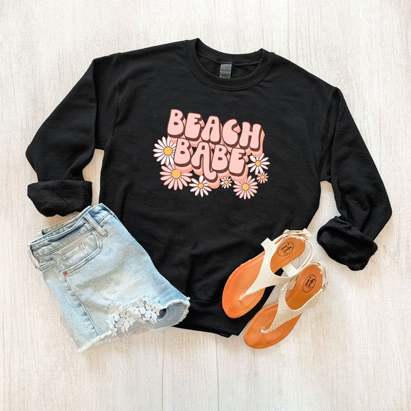 Retro Beach Babe Flowers Graphic Sweatshirt