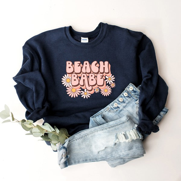 Retro Beach Babe Flowers Graphic Sweatshirt