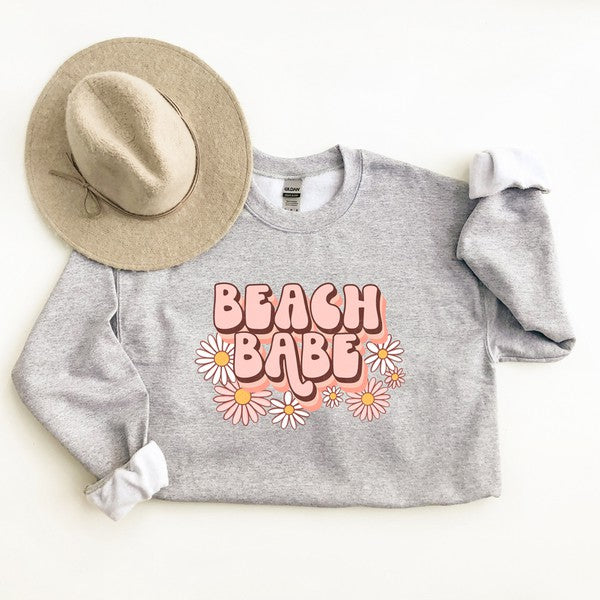 Retro Beach Babe Flowers Graphic Sweatshirt