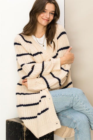 Hyfve Made for Style Oversized Striped Sweater Cardigan