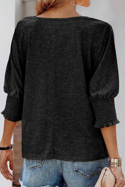 EG Fashion solid smocked oversized fall blouse top