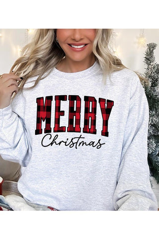 Merry Christmas Buffalo Plaid Letters Sweatshirt