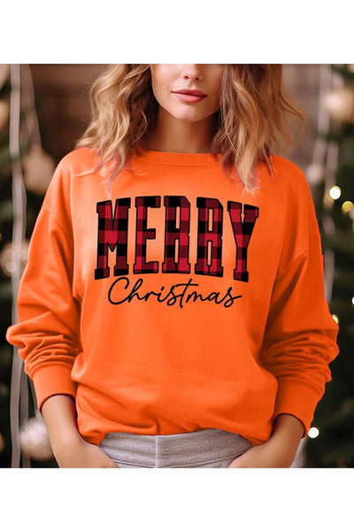 Merry Christmas Buffalo Plaid Letters Sweatshirt