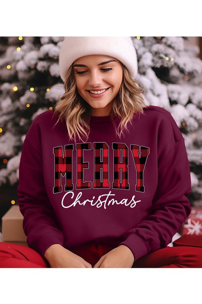 Merry Christmas Buffalo Plaid Letters Sweatshirt