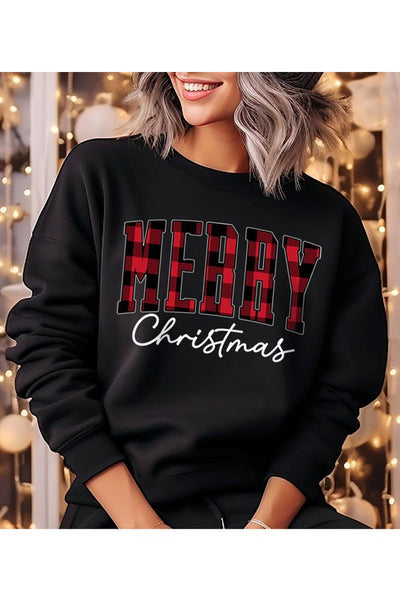 Merry Christmas Buffalo Plaid Letters Sweatshirt