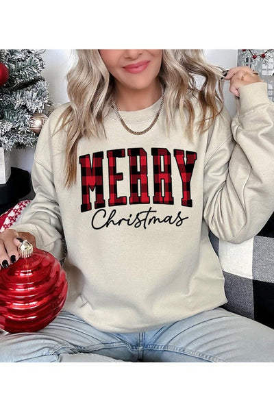 Merry Christmas Buffalo Plaid Letters Sweatshirt