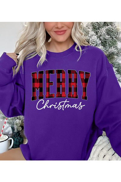 Merry Christmas Buffalo Plaid Letters Sweatshirt