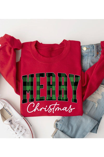 Plaid Merry Christmas Crew Sweatshirt