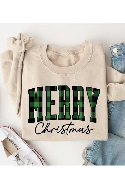 Plaid Merry Christmas Crew Sweatshirt