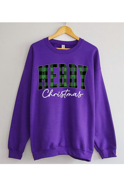 Plaid Merry Christmas Crew Sweatshirt