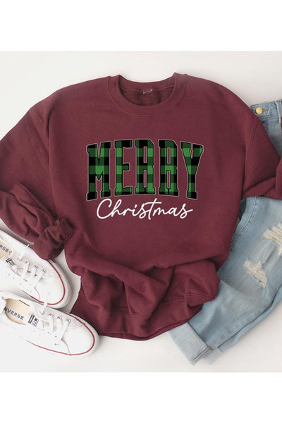 Plaid Merry Christmas Crew Sweatshirt