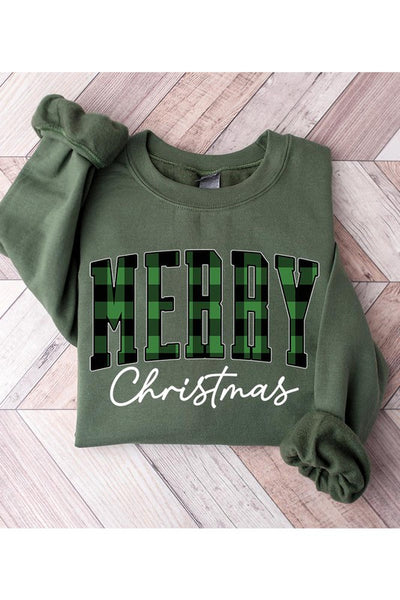 Plaid Merry Christmas Crew Sweatshirt