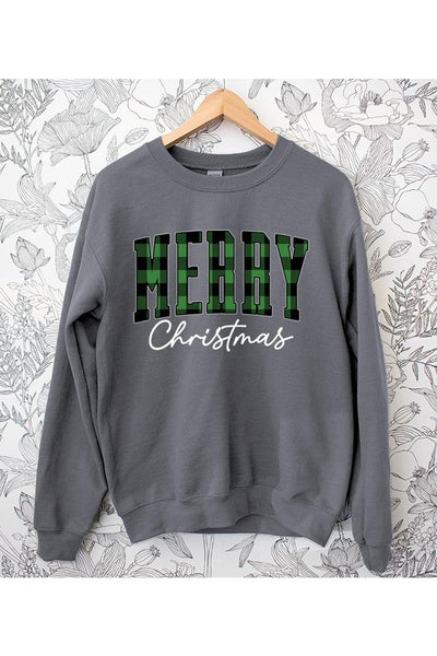 Plaid Merry Christmas Crew Sweatshirt