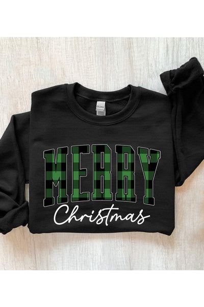 Plaid Merry Christmas Crew Sweatshirt