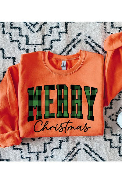 Plaid Merry Christmas Crew Sweatshirt