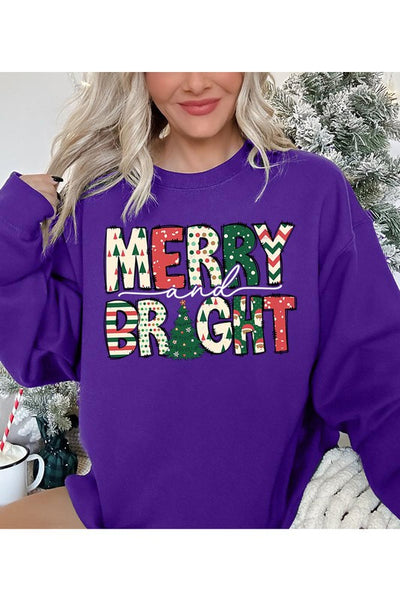 Merry and Bright Patchwork Letters Christmas Sweatshirt