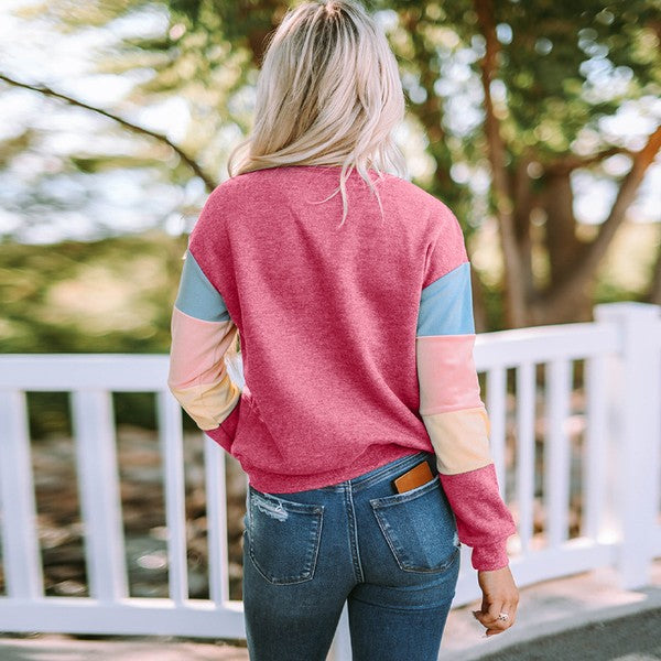 Women Colorblock Long Sleeve Pullover Sweatshirt