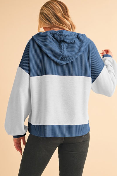 Corded Patch Pocket Drawstring Henley Hoodie