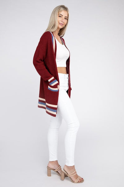 Open Cardigan Contrast Trim