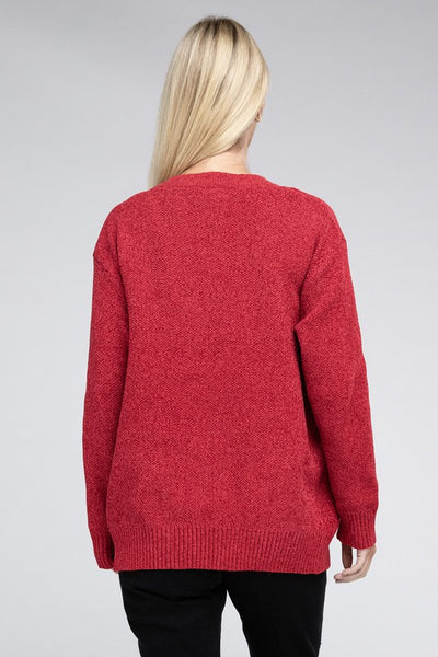 Zenana Melange Open Front Sweater Cardigan