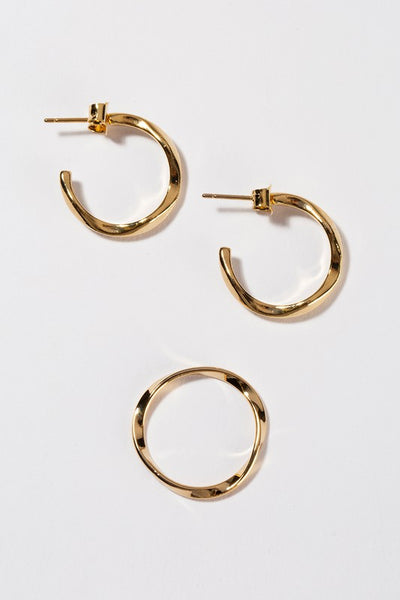 Ripple Ring and Earring Set Gold