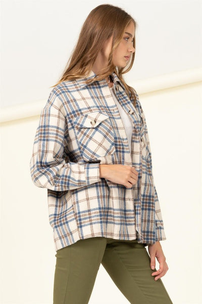 Women's Plaid Checkered Long Sleeve Button-Front Top HYFVE