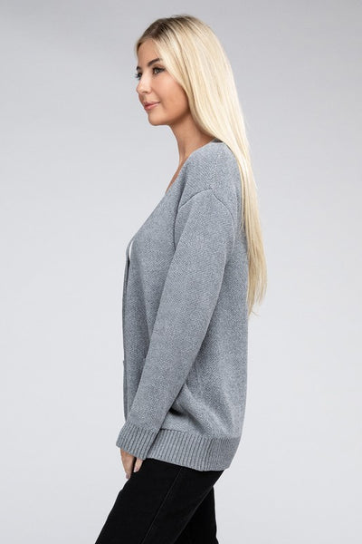 Zenana Melange Open Front Sweater Cardigan